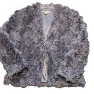 Boston Proper Rosette Gray Jacket 3/4 Sleeve Lightweight Front Closure, …